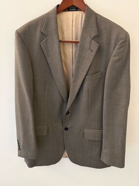 Oscar De La Renta Blazer 42R Wool Cashmere Brown Olive Herringbone Sport Coat